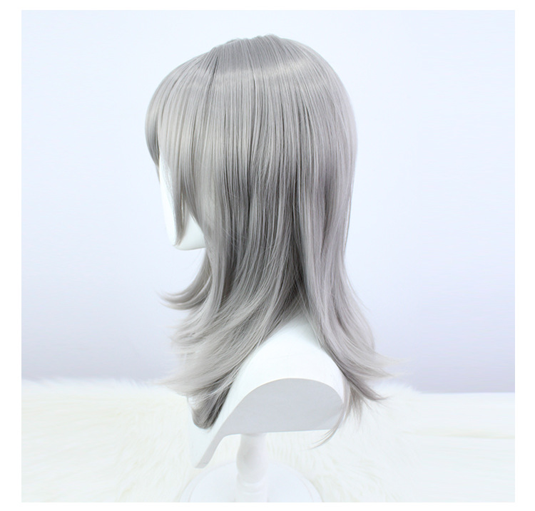 Experience modern appeal with this silver anime wig in a short style, accompanied by a cap for all ages. Ensure a secure fit and a touch of contemporary charm in your cosplaying endeavors