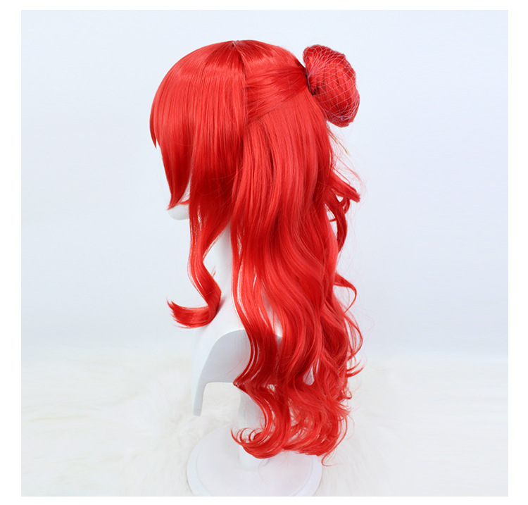 Step into the spotlight with striking red elegance using this long, curly hair anime wig. The included cap ensures a secure and comfortable fit, making it the perfect choice for achieving the charismatic and charming essence of your chosen anime characters