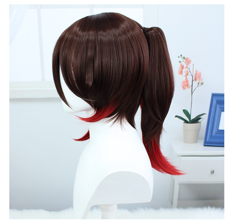 An anime cosplay wig in dark brown short style, complete with a cap for a comfortable fit