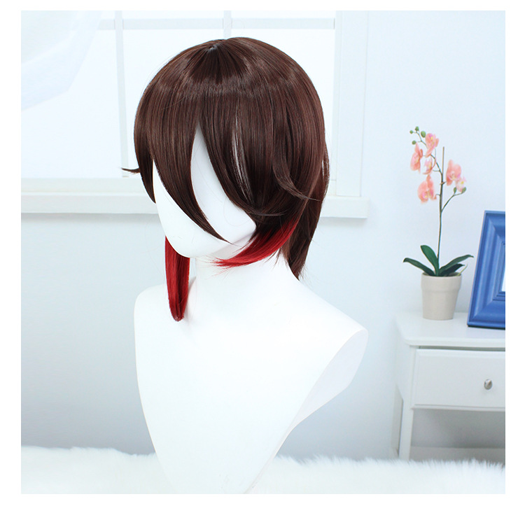 A dark brown short wig with cap, designed for anime cosplay, ideal for various character styles