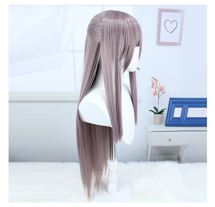 Experience a mystical fusion with this long gray-purple cosplay wig featuring a cap. Perfect for anime enthusiasts seeking a captivating and unique look
