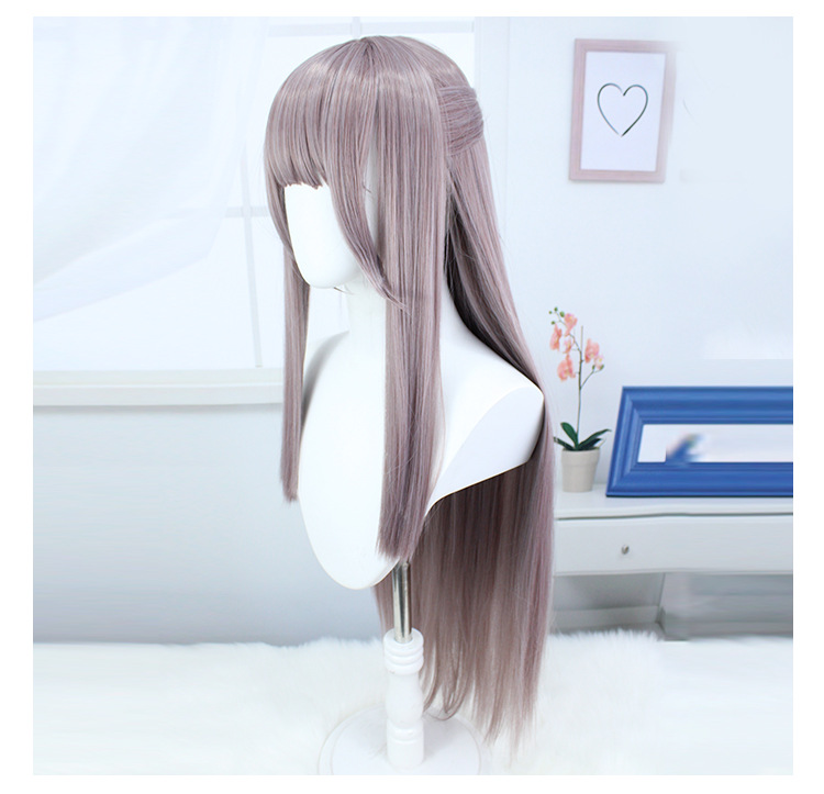 Embrace anime elegance with this long gray-purple wig, complete with a cap. Explore versatile styling options and enhance your cosplay experience