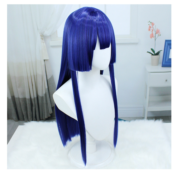 Achieve a bold fusion of colors with this purple-blue long wig, tailored for anime character portrayal. Elevate your cosplay experience with this eye-catching accessory that radiates uniqueness and vibrancy