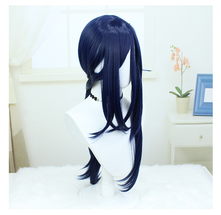 Achieve a trendy anime appearance with this dark blue wig, known for its long length and chic cap