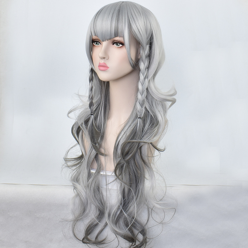 75cm long straight gray and white wig, ideal for adding a touch of sophistication to your cosplay ensemble