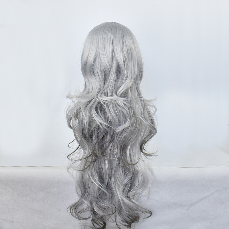 75cm long gray and white straight wig, great for creating an elegant and refined costume look