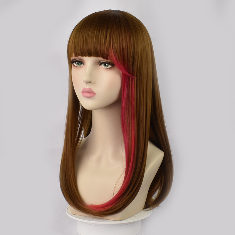 mmerse yourself in vibrant anime chic with this brown highlight red wig, complemented by a trendy cap for a fashion-forward and striking cosplay look