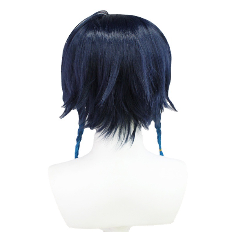 Channel mystic vibes with this men's dark blue short wig and anime cap ensemble, creating a captivating and enigmatic presence for your anime-inspired character