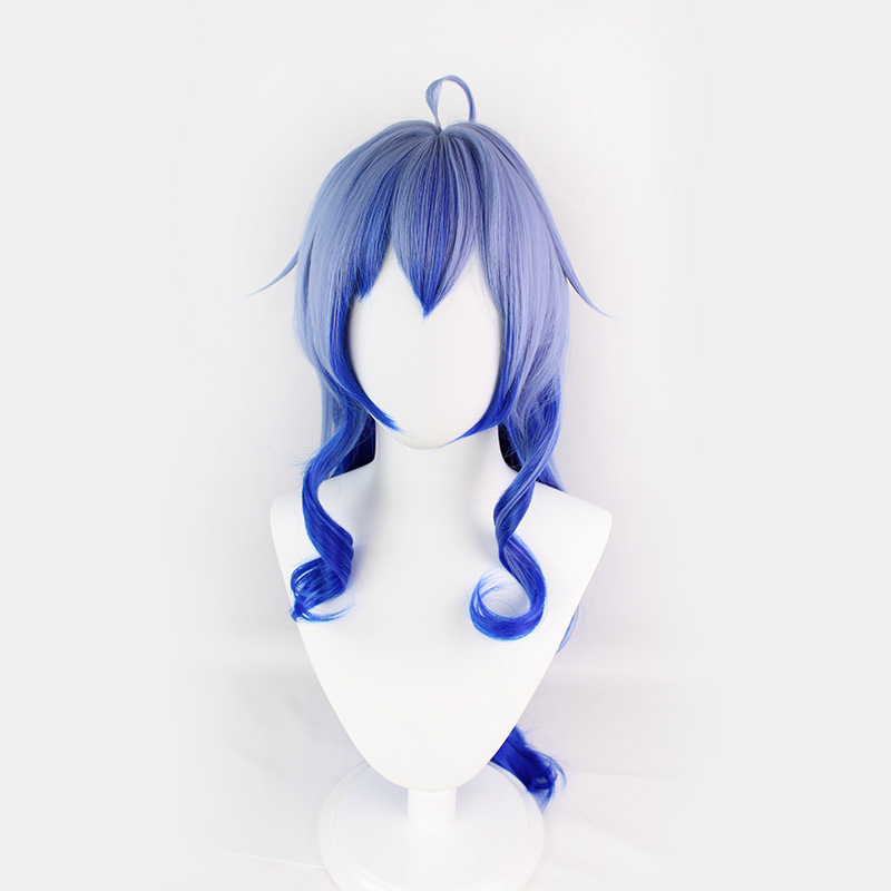 Long curly hair cosplay wig in aqua blue, perfect for fantasy and anime-inspired costume looks
