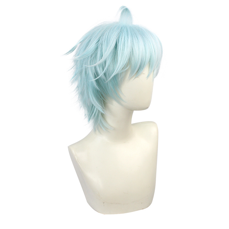 Short aqua blue wig with cap, perfect for anime costumes