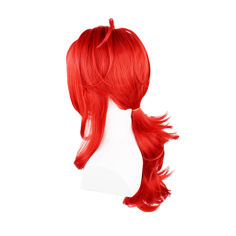 Embrace the dazzling allure of ruby hues with this red long curly wig. Ideal for creating striking anime looks, the curls add a touch of whimsy and vibrancy, ensuring a memorable cosplay experience
