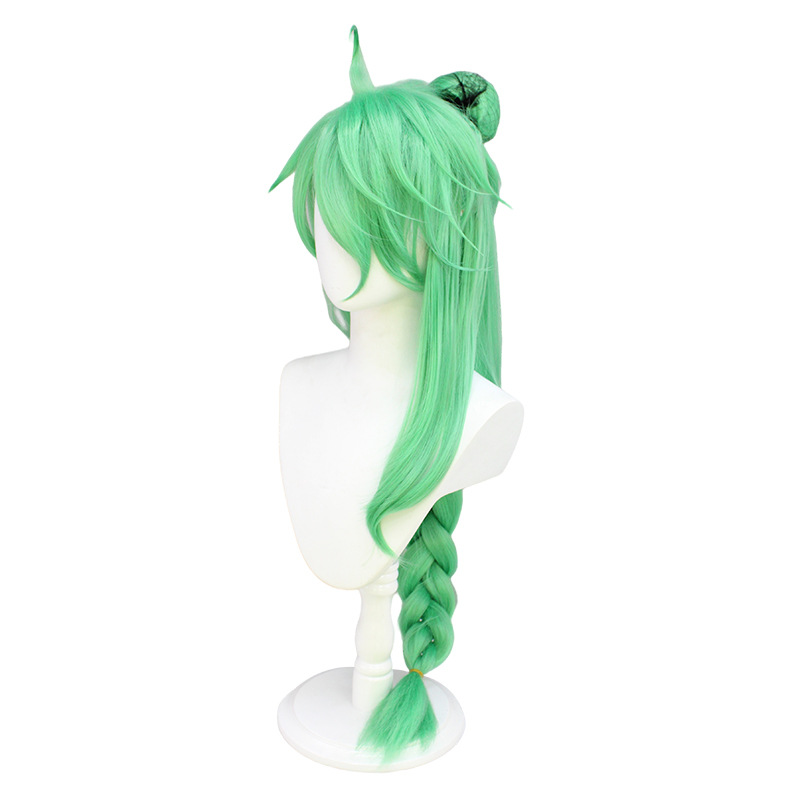 A cosplay wig in anime style, featuring 100cm of long green hair with a cap for a realistic look