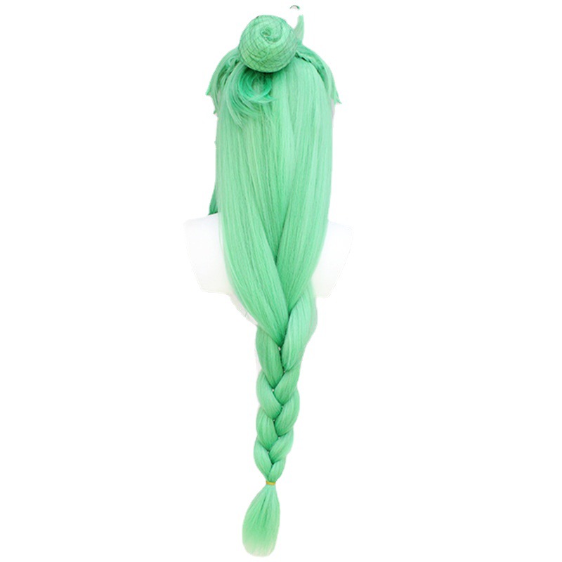 An anime cosplay wig with a cap, featuring 100cm of long green hair, ideal for cosplay enthusiasts