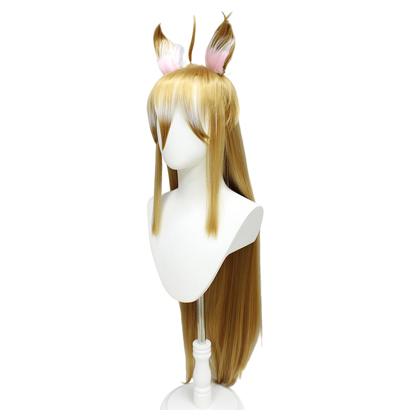A synthetic hair blonde wig, 100 cm in length, designed for cosplay and includes a cap for easy wearing