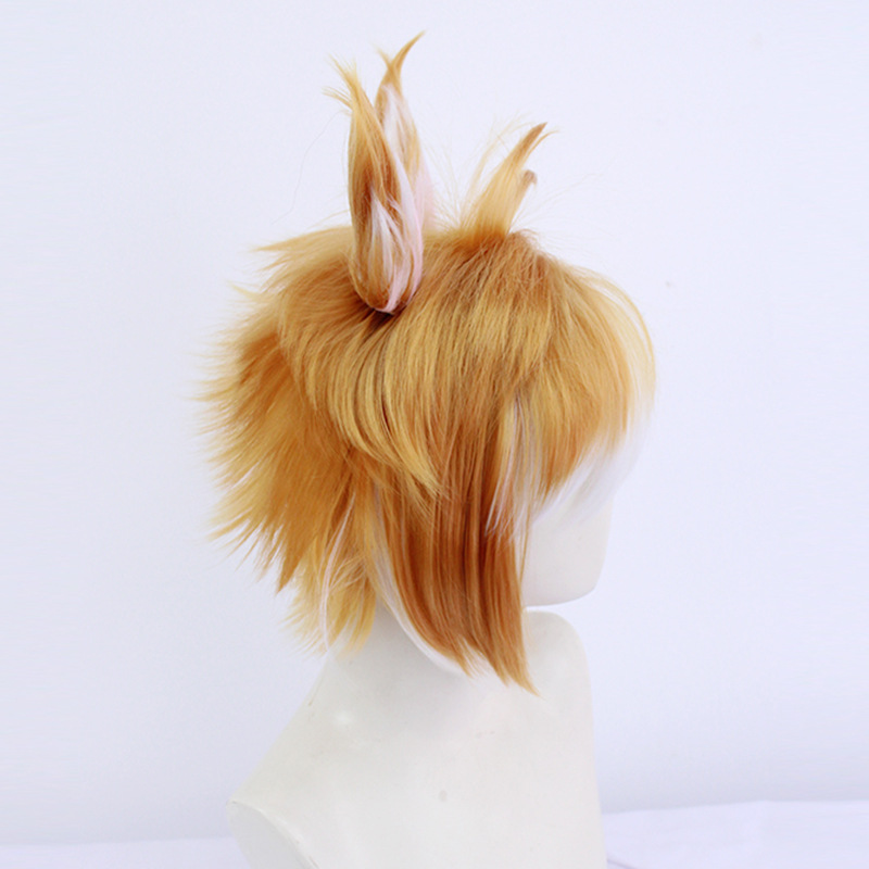 Short brown cosplay wig styled for anime characters, perfect for costume play