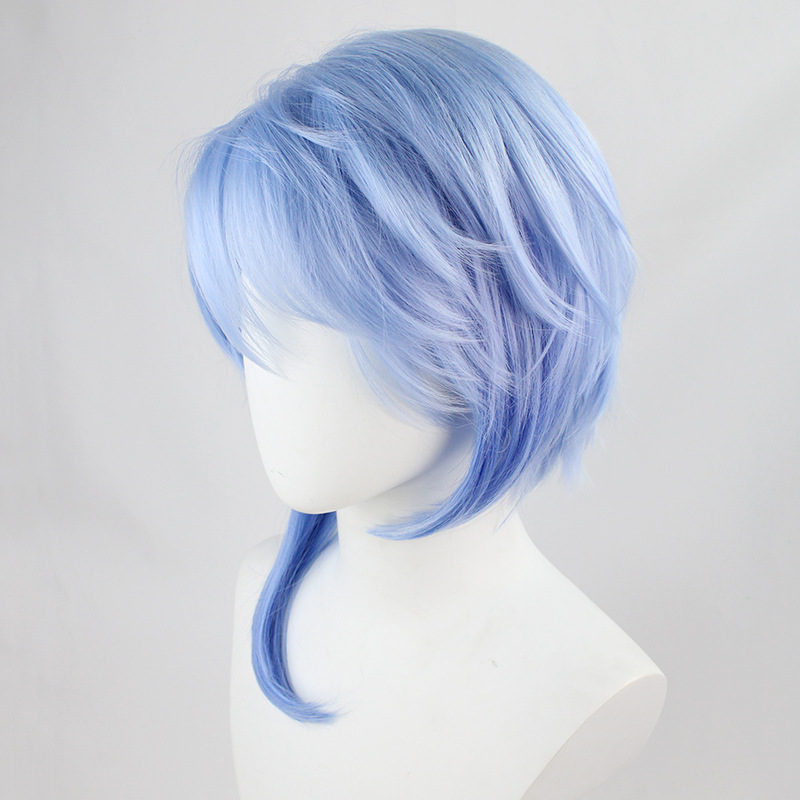 Versatile short light blue hair wig designed for cosplay. Achieve an authentic and stylish appearance with this comfortable and eye-catching accessory.