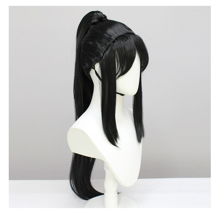 An elegant black hair cosplay wig featuring long, straight hair, perfect for character transformation