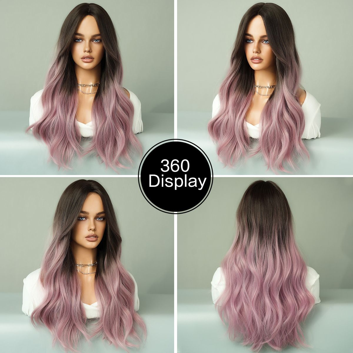 A fashionable synthetic wig in light purple with long wavy hair, ready to go