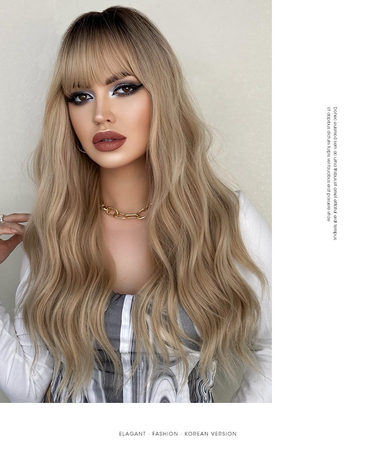 Glamorous Synthetic Wig - Blonde Curly Hair with Long Bangs for Fashionistas