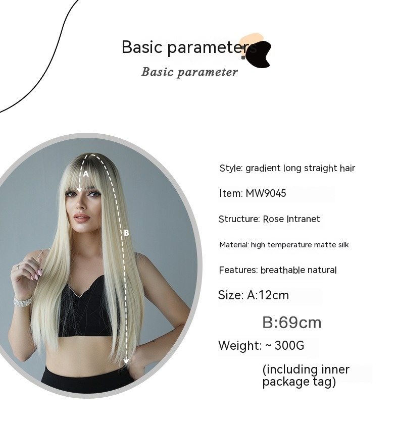An extra-long synthetic wig with straight hair, designed in a striking platinum gradient pencil gray color for a dramatic effect