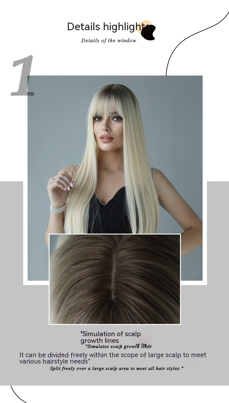 An extra-long synthetic wig featuring straight hair in a platinum gradient pencil gray color, perfect for cosplay and costume events
