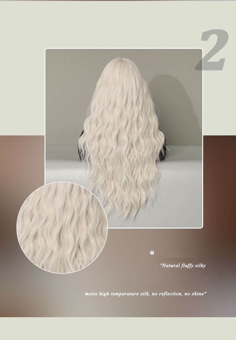 Image of a synthetic wig in silver pink with long curly hair, designed in a Lolita style