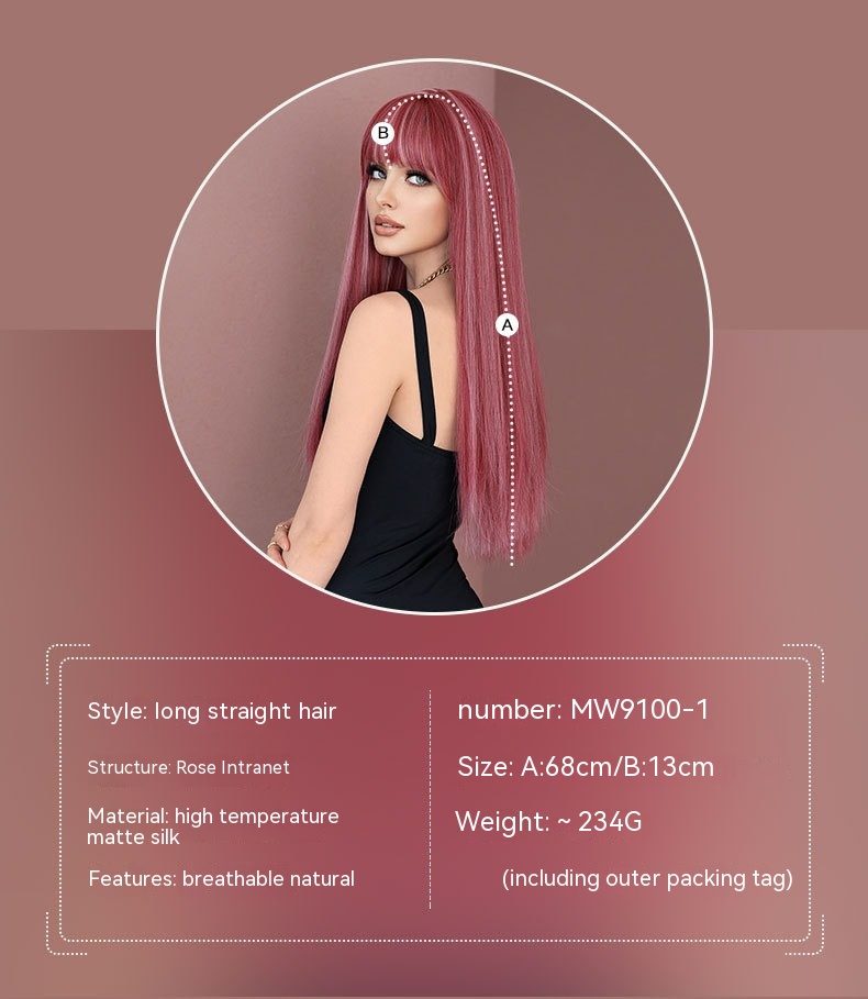 Stylish synthetic wig with straight hair and pink highlights, inspired by the Lolita fashion.