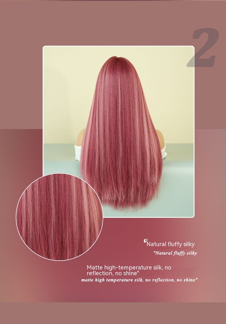 Image of a synthetic wig with straight hair and pink highlights, designed in the Lolita fashion