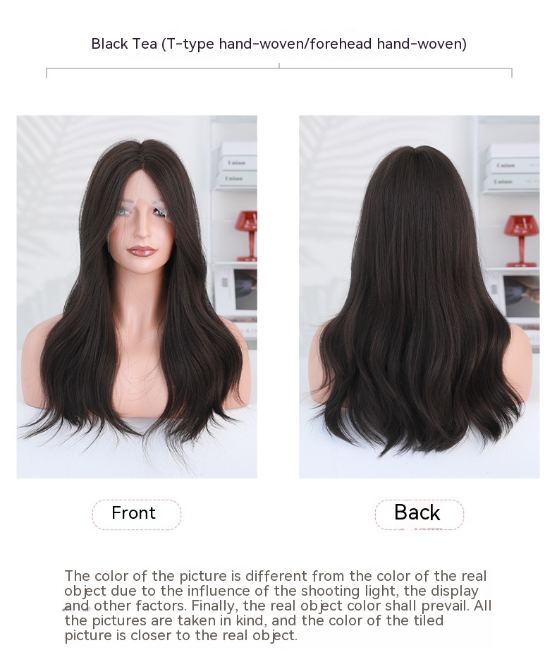a synthetic lace front wig with long curly hair, featuring a center part and hand-woven construction