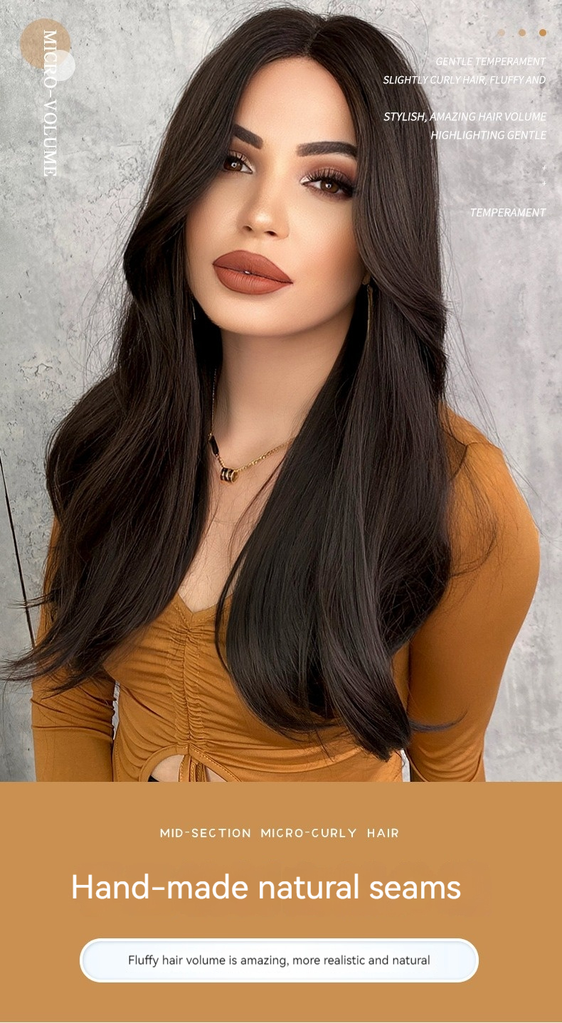 A hand-woven synthetic wig with T-shaped lace, featuring long hair parted in the middle for a stylish look