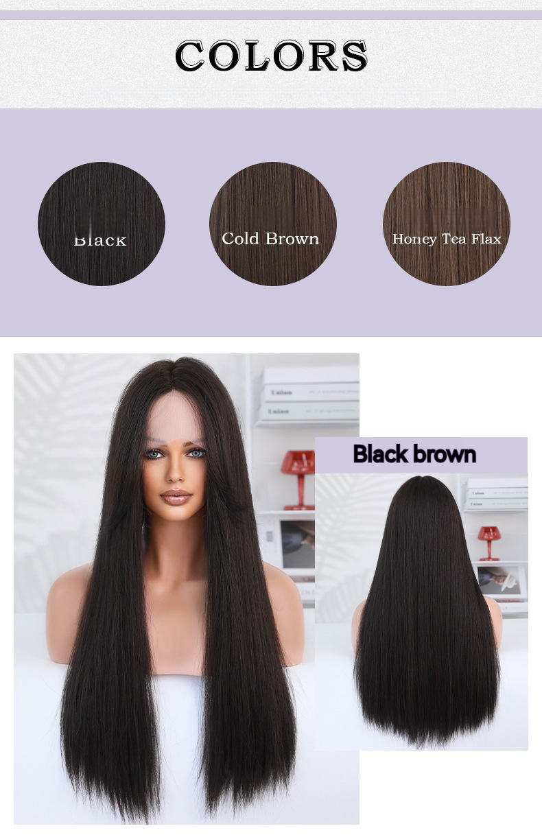 A T-shaped handwoven lace wig with synthetic long straight hair, designed for women