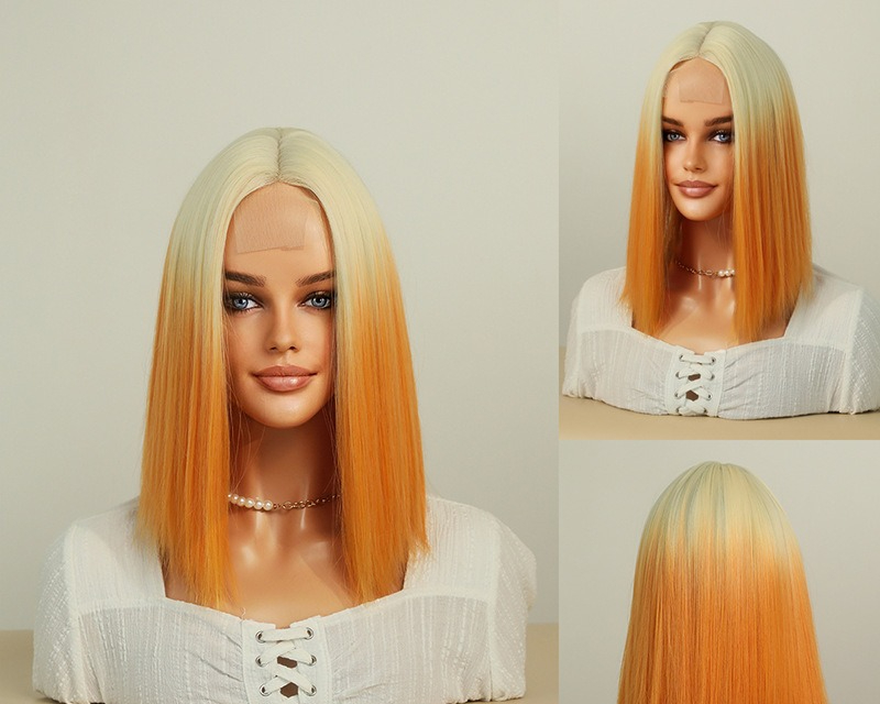 Stylish pink gradient synthetic bob wig featuring short straight hair, designed for women