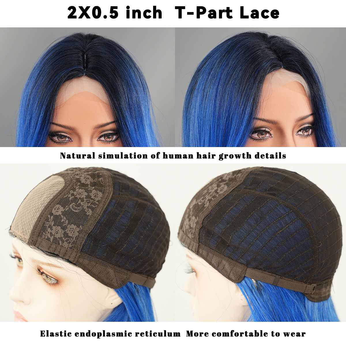 Stylish synthetic wig with small lace, featuring iris blue gradient color and wavy long curly hair