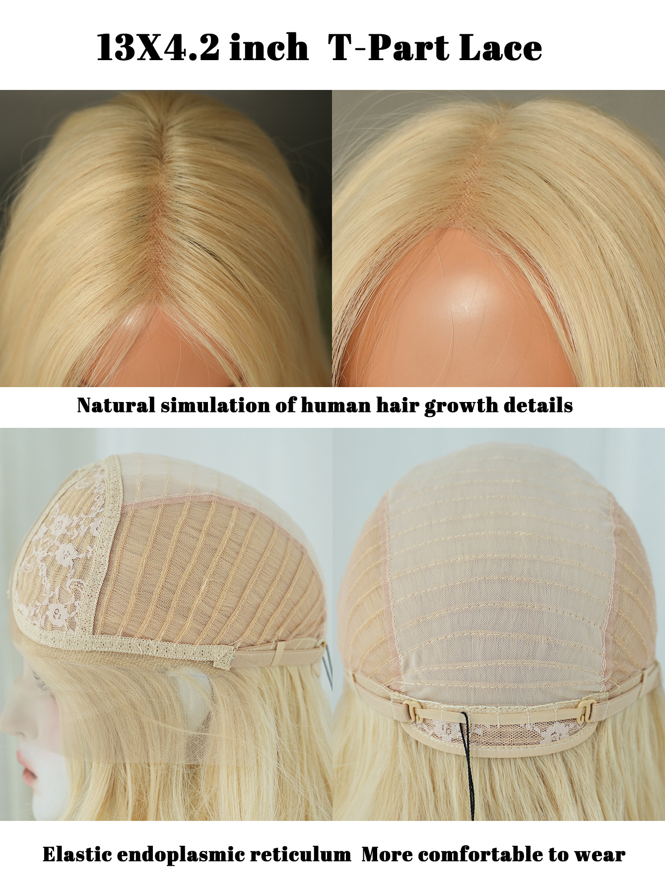 A stylish handwoven lace wig designed for women, featuring a medium parted style and light blonde color