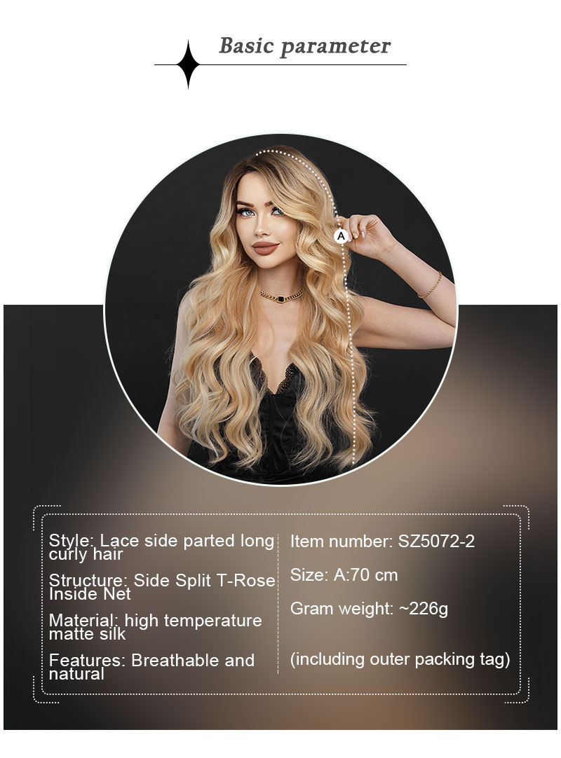 A sophisticated women's wig crafted from synthetic fibers, highlighted with golden-brown hues, and designed with a petite T lace front