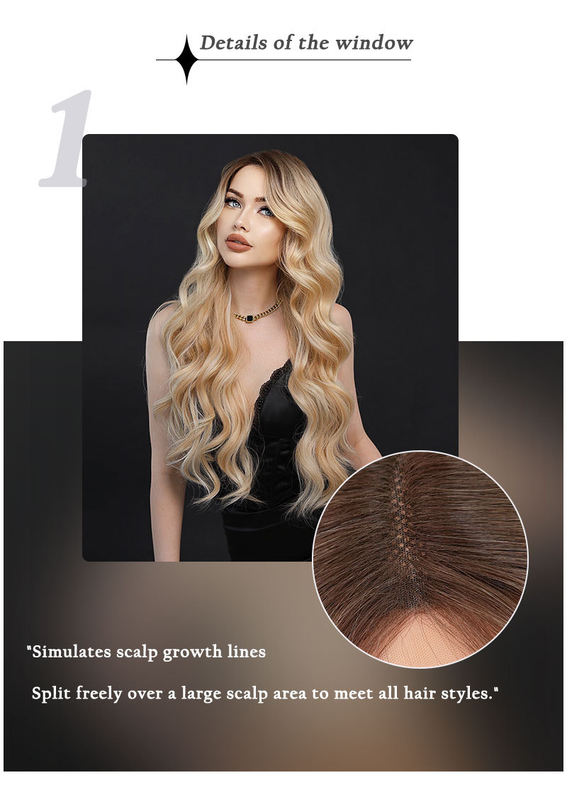 A glamorous hairpiece for women featuring golden-brown highlights, medium-length curly hair, and a petite T lace front for easy styling