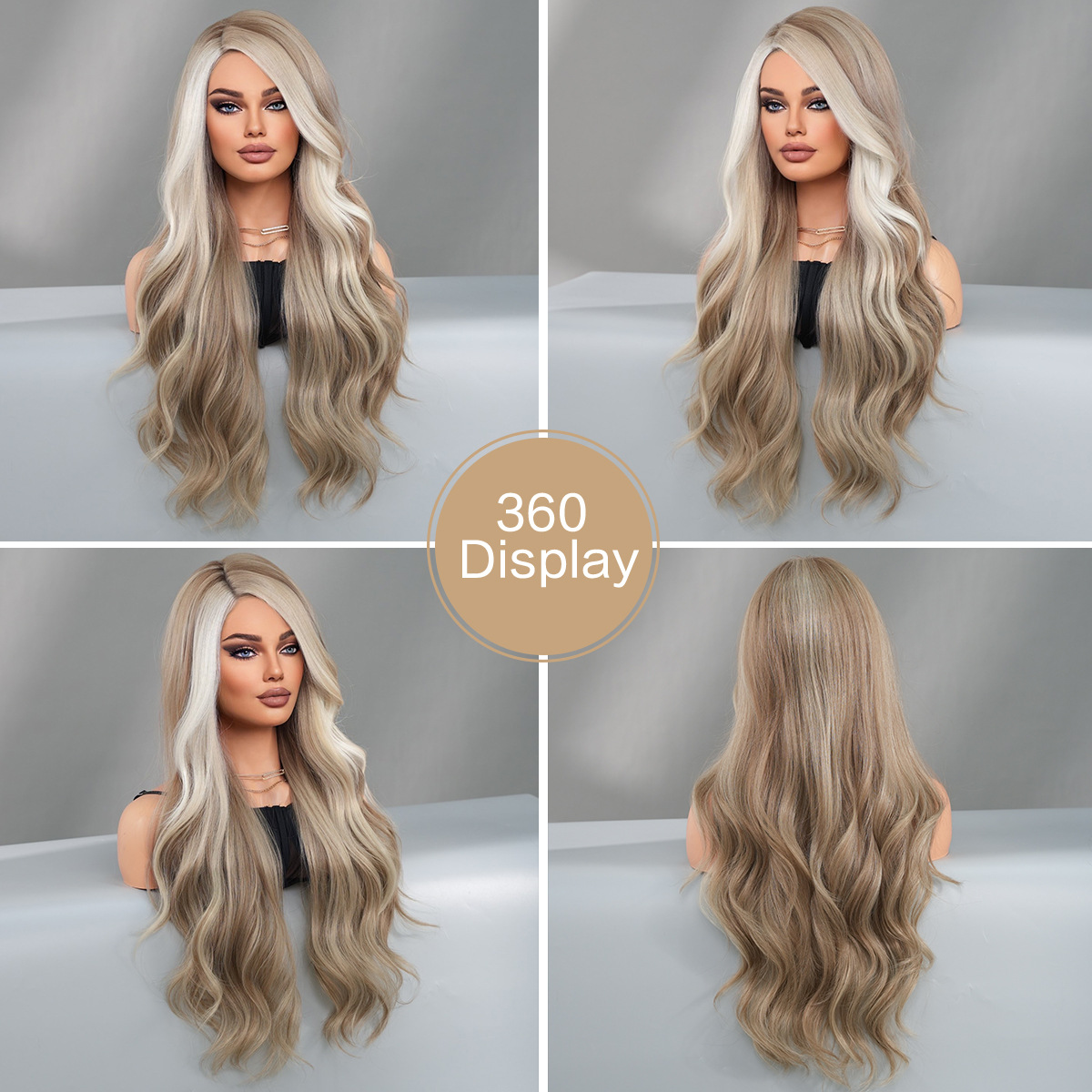 A synthetic wig featuring blue gray highlights, white waves hair, and small T chemical fiber lace, ready to wear