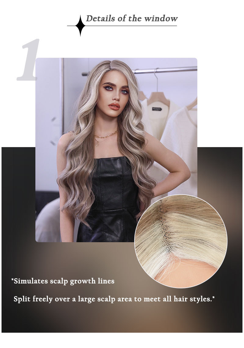 Stylish synthetic wig with small T chemical fiber lace, featuring blue gray highlights and white waves hair