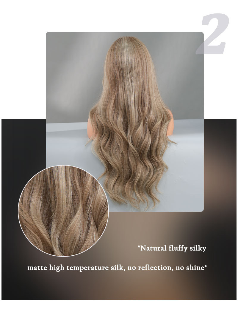 A fashionable synthetic wig with blue gray highlights and white waves hair, featuring small T chemical fiber lace
