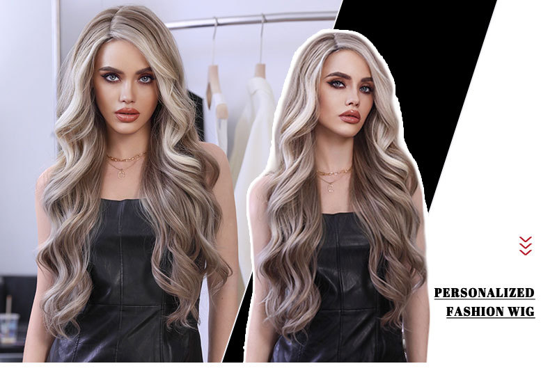 A synthetic wig featuring blue gray highlights, with small T chemical fiber lace and white waves hair