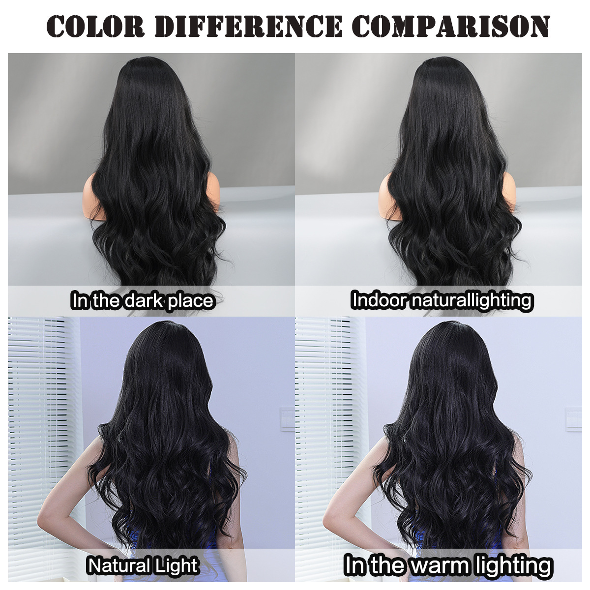 Fashionable natural black synthetic wig designed for women, featuring small T lace wig, large wavy long curly hair with side parting