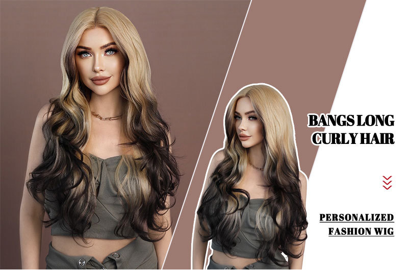 A front lace synthetic wig with large wavy long curly hair, featuring a blonde gradient body, perfect for a stylish look