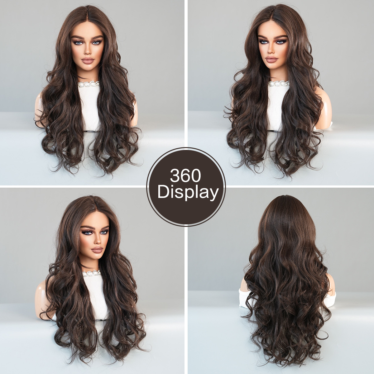 A fashionable synthetic wig with small T lace front, showcasing black brown big waves.