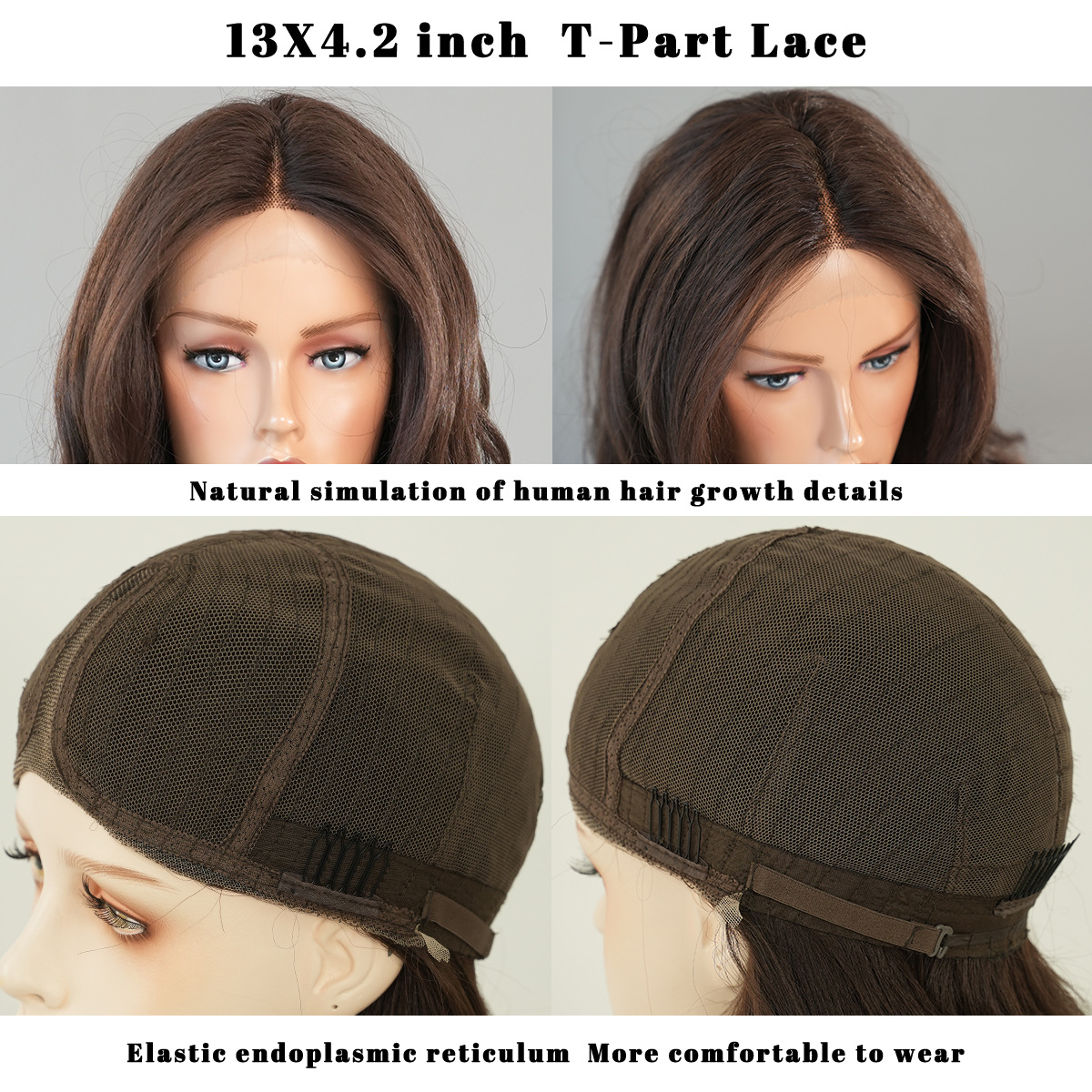 A trendy synthetic wig with black brown big waves and a small T lace front