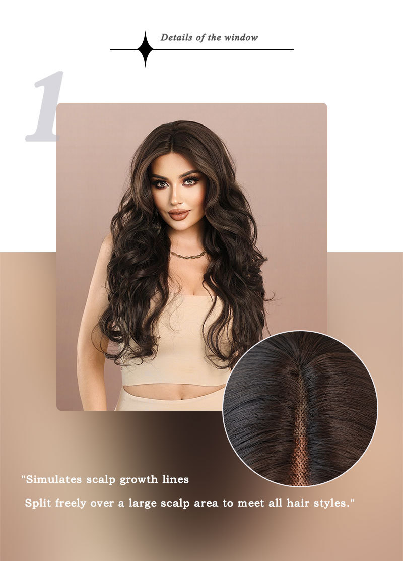 A chic synthetic wig in black brown with voluminous waves and a small lace front