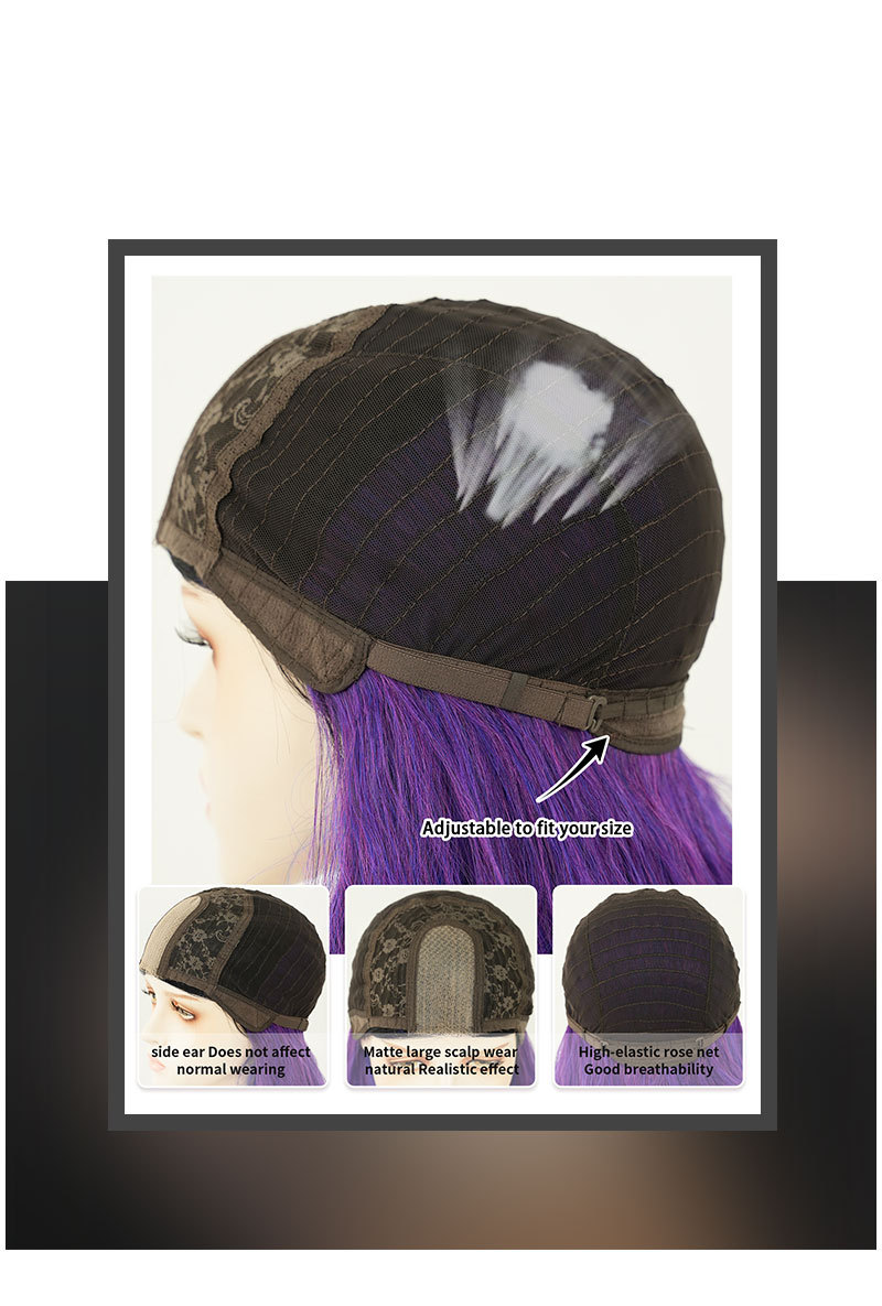Stylish synthetic wig with small lace, featuring dreamy purple blue gradient color and waves hair