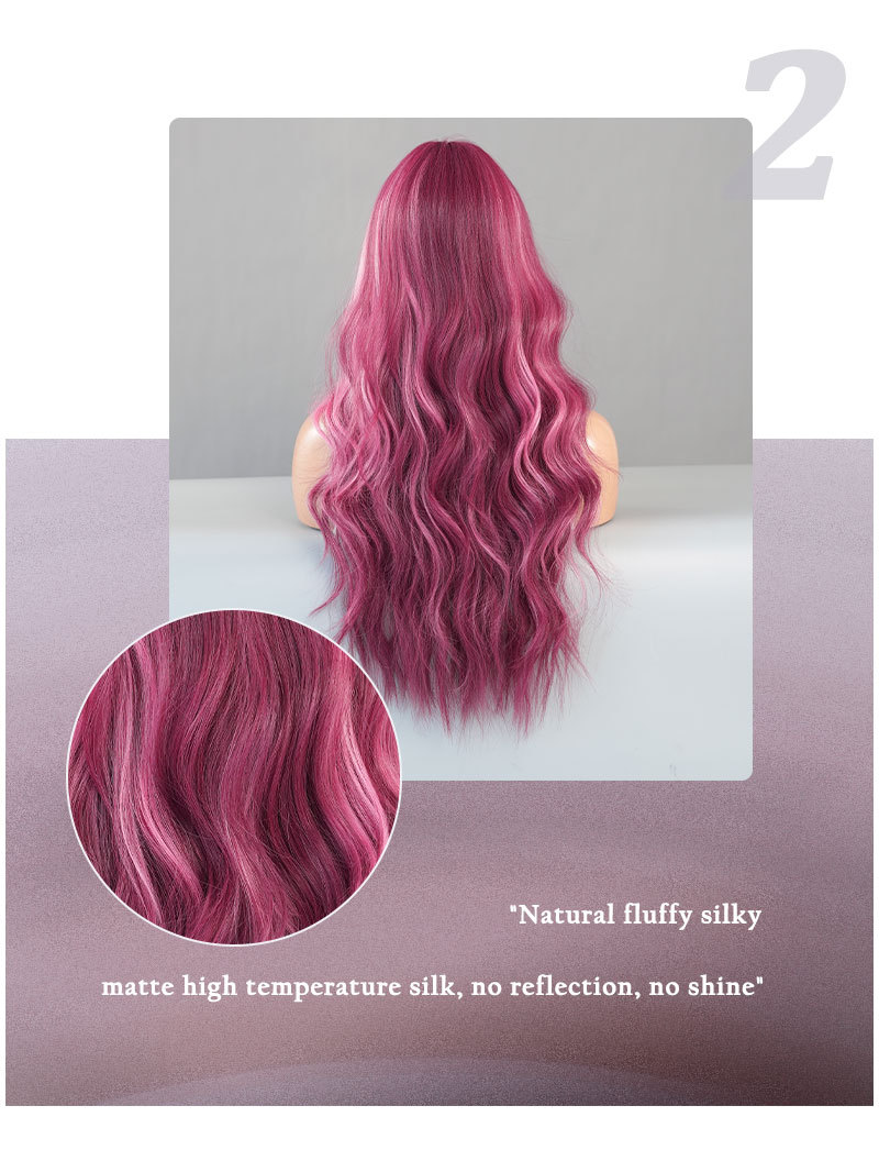 Image of a synthetic wig with starry sky purple highlights, small lace, and long wavy curly hair