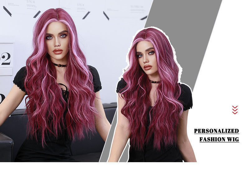 A synthetic wig featuring starry sky purple highlights, with small lace and long wavy curly hair.