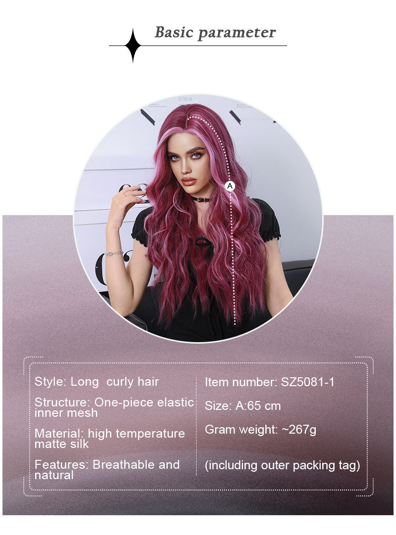 A synthetic wig featuring starry sky purple highlights, long wavy curly hair, and small lace, ready to wear