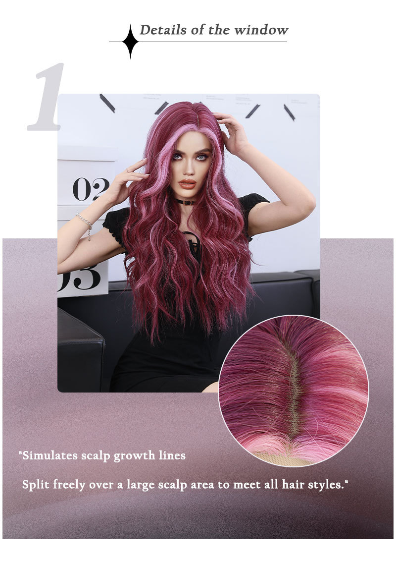 A synthetic wig featuring starry sky purple highlights, with small lace and long wavy curly hair